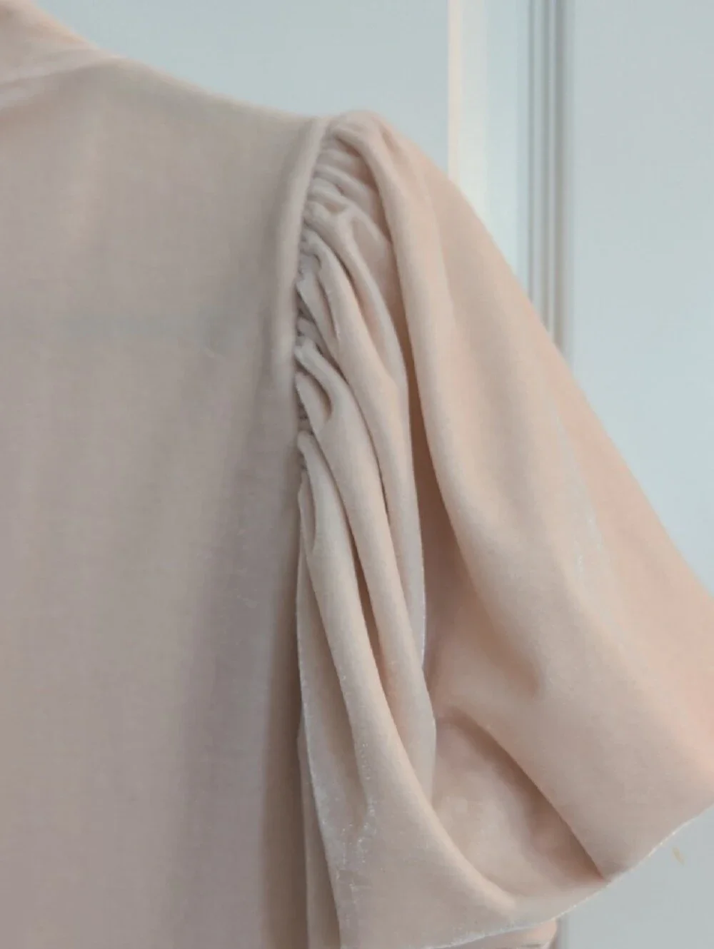 Free People Claudia Pale Blush Puff Sleeve Mock Neck Velvet Top Size S